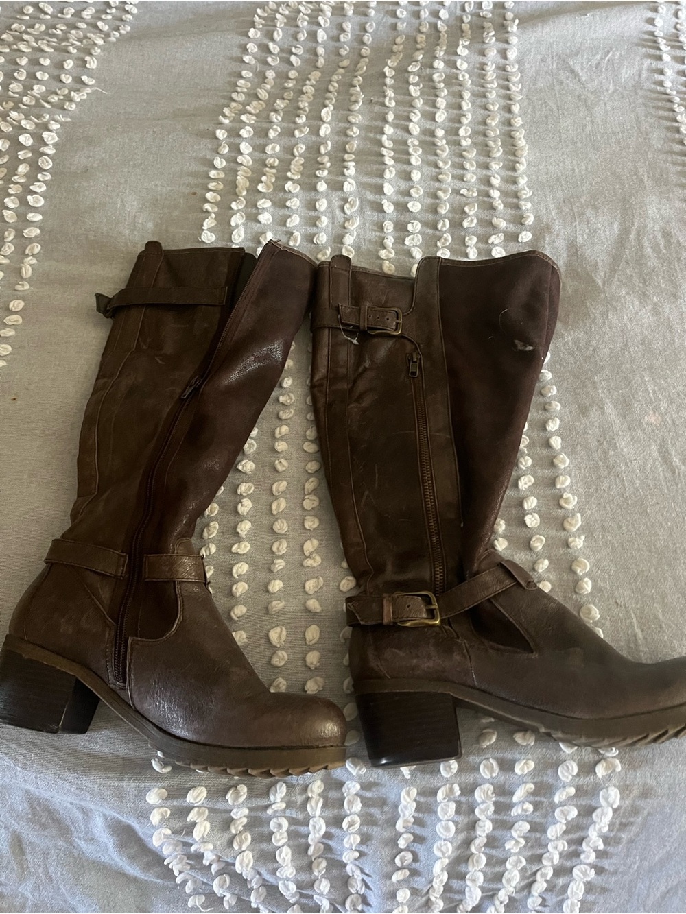 Classic Brown Leather Mid-Calf Heeled Riding Boots - REAL LEATHER